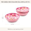 MACKENZIE-CHILDS Set of 4 Melamine Bowls, Decorative Salad and Soup Bowls, Small, Watermelon(Pink Marble Check)