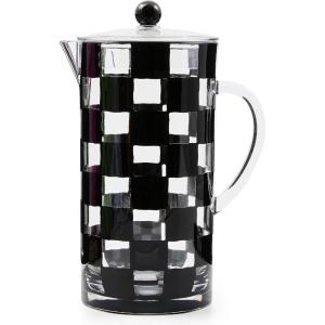 MACKENZIE-CHILDS Acrylic Pitcher with Spout for Water, Lemonade, and Farmhouse Home Decor, 2.5 Quarts, White Check(Black Check)