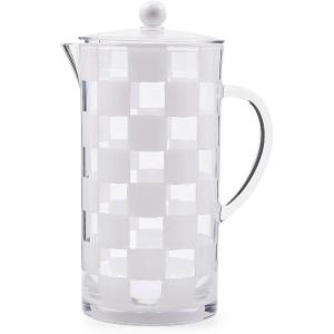 MACKENZIE-CHILDS Acrylic Pitcher with Spout for Water, Lemonade, and Farmhouse Home Decor, 2.5 Quarts, White Check(White Check)