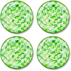 MACKENZIE-CHILDS Melamine Dinner Plates, Decorative Dinnerware Plates, 11 Inches, Set of 4, Watermelon(Green Marble Check)