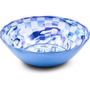 MACKENZIE-CHILDS Melamine Serving Bowl, Large Decorative Bowl, 16-Cup Capacity, Watermelon(Blue Marble Check)