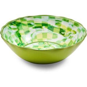 MACKENZIE-CHILDS Melamine Serving Bowl, Large Decorative Bowl, 16-Cup Capacity, Watermelon(Green Marble Check)