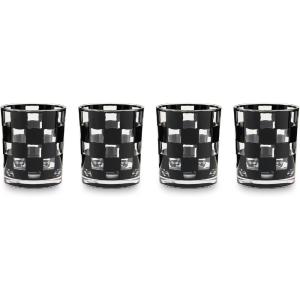 MACKENZIE-CHILDS Set of 4 Acrylic Tumblers, Open Tumbler Cups, Acrylic Cups, 14 Ounces, Black Check(Black Ch)