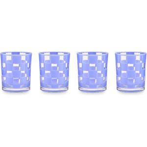 MACKENZIE-CHILDS Set of 4 Acrylic Tumblers, Open Tumbler Cups, Acrylic Cups, 14 Ounces, Black Check(Blue Check)