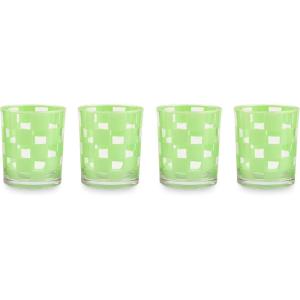 MACKENZIE-CHILDS Set of 4 Acrylic Tumblers, Open Tumbler Cups, Acrylic Cups, 14 Ounces, Black Check(Green Check)