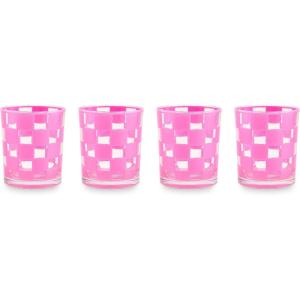 MACKENZIE-CHILDS Set of 4 Acrylic Tumblers, Open Tumbler Cups, Acrylic Cups, 14 Ounces, Black Check(Pink Check)