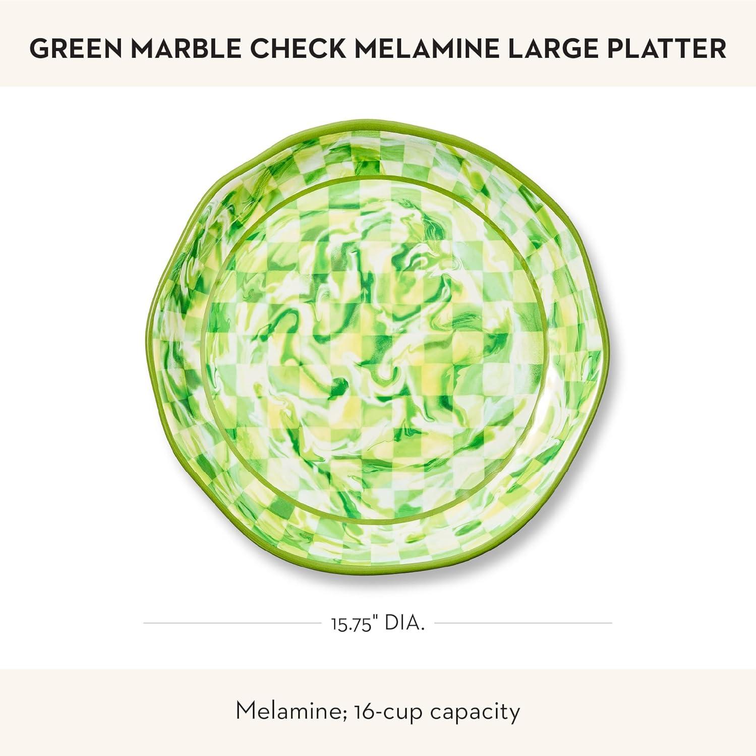 image:imageMACKENZIECHILDS Melamine Round Platter Decorative Serving Plate for Entertaining Large Green Marble CheckGreen Marble Check