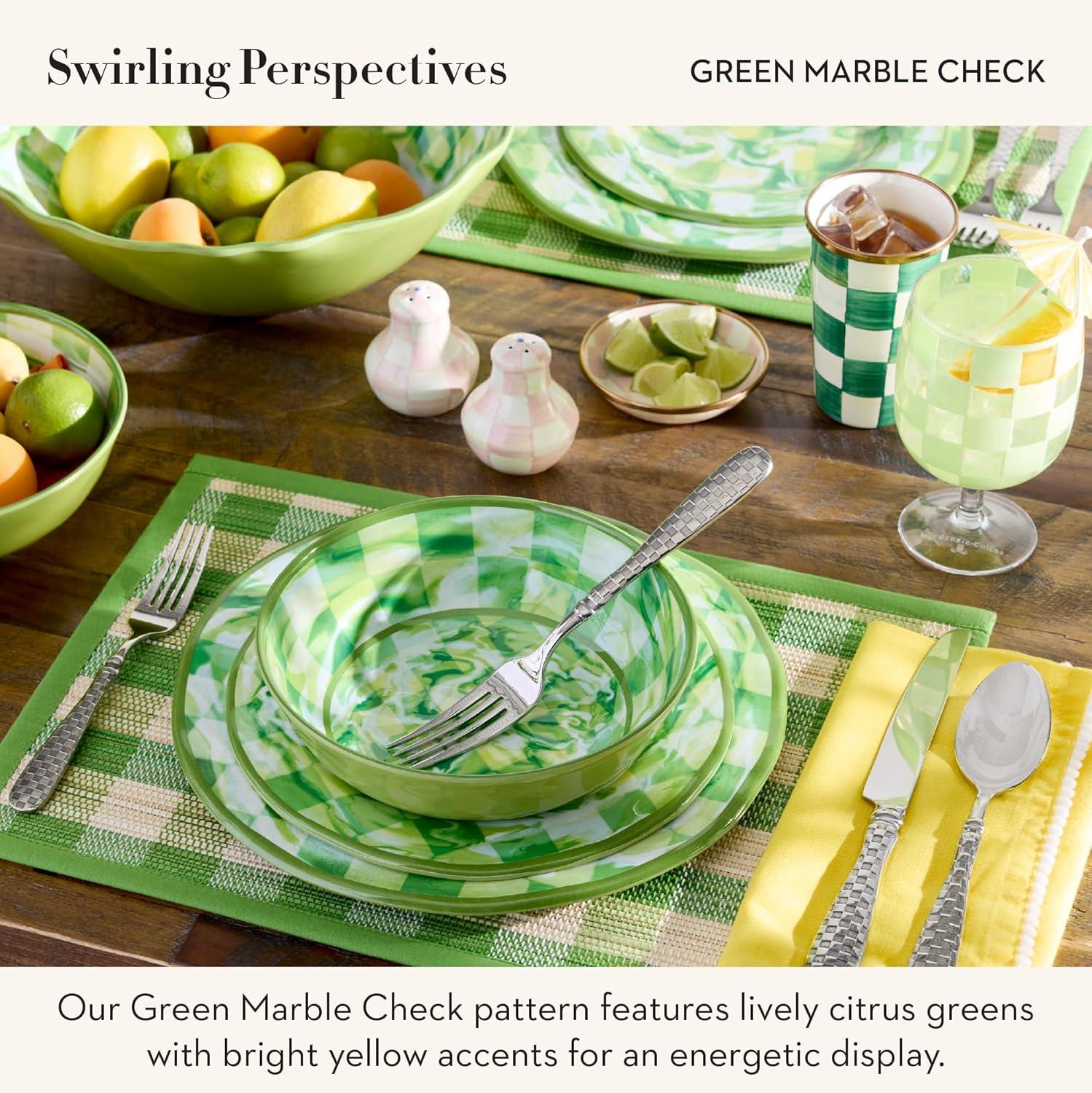 image:imageMACKENZIECHILDS Melamine Round Platter Decorative Serving Plate for Entertaining Large Green Marble CheckGreen Marble Check