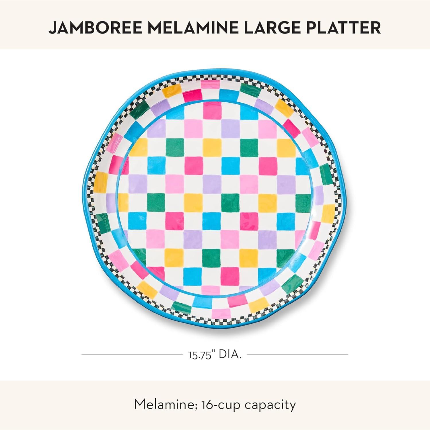 image:imageMACKENZIECHILDS Melamine Round Platter Decorative Serving Plate for Entertaining Large Green Marble CheckJamboree