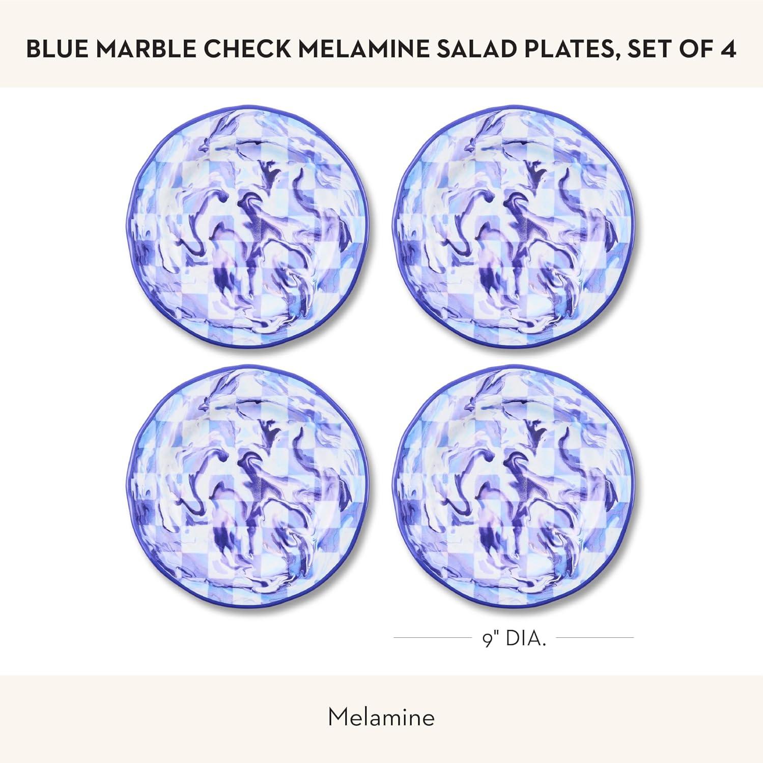 image:imageMACKENZIECHILDS Set of 4 Melamine Salad Plates Decorative DishwasherSafe Dinnerware Plates 9 Inches JamboreeBlue Marble Check