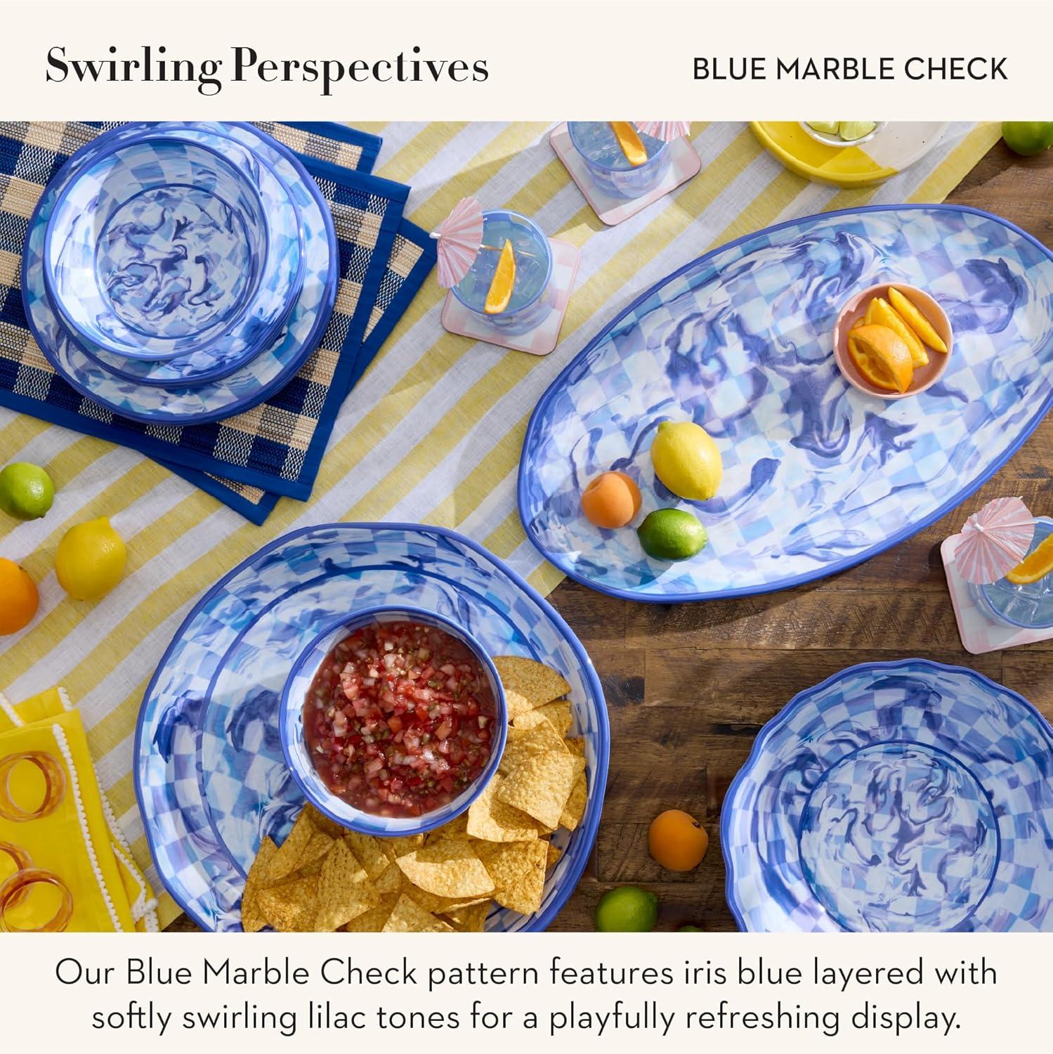 image:imageMACKENZIECHILDS Set of 4 Melamine Salad Plates Decorative DishwasherSafe Dinnerware Plates 9 Inches JamboreeBlue Marble Check