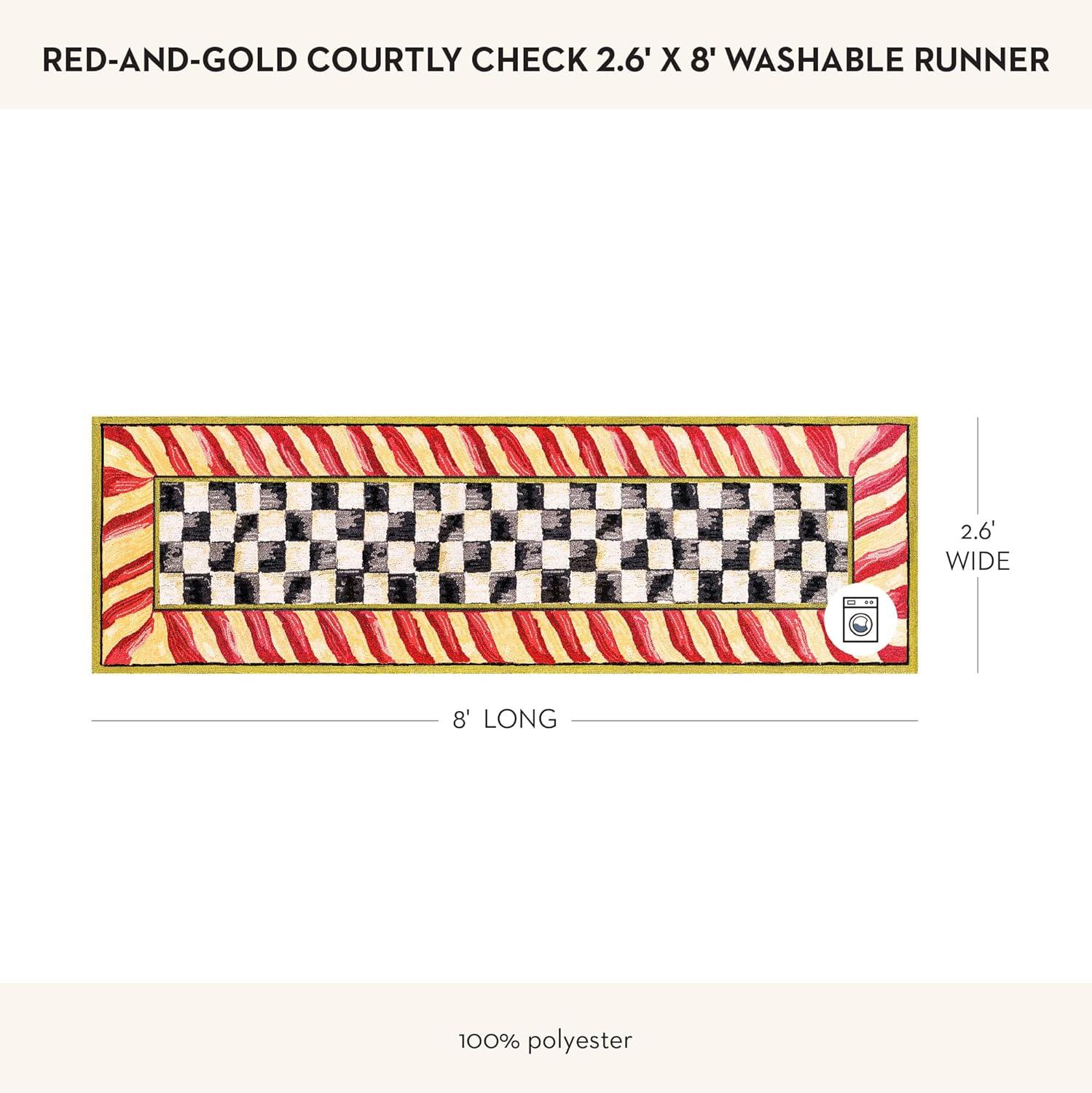 image:imageMACKENZIECHILDS Washable Rug Decorative Indoor Rug 26 x 8 Runner GrayandWhite Sterling CheckeredCourtly Check Red Gold