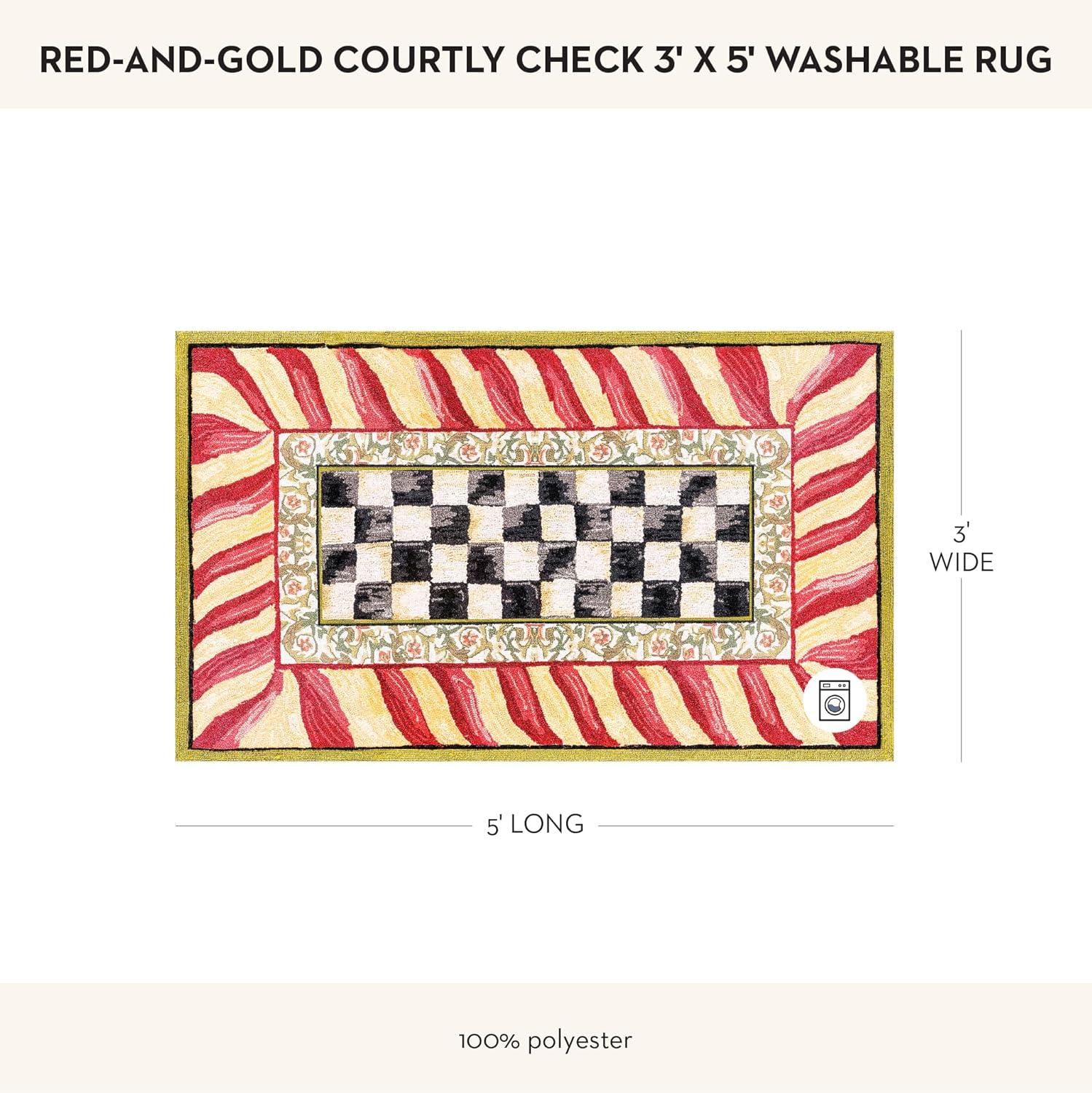 image:imageMACKENZIECHILDS Washable Rug Decorative Indoor Rug 26 x 8 Runner GrayandWhite Sterling CheckeredCourtly Check Red Gold