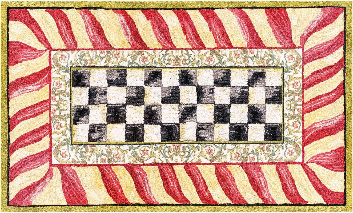image:imageMACKENZIECHILDS Washable Rug Decorative Indoor Rug 26 x 8 Runner GrayandWhite Sterling CheckeredCourtly Check Red Gold