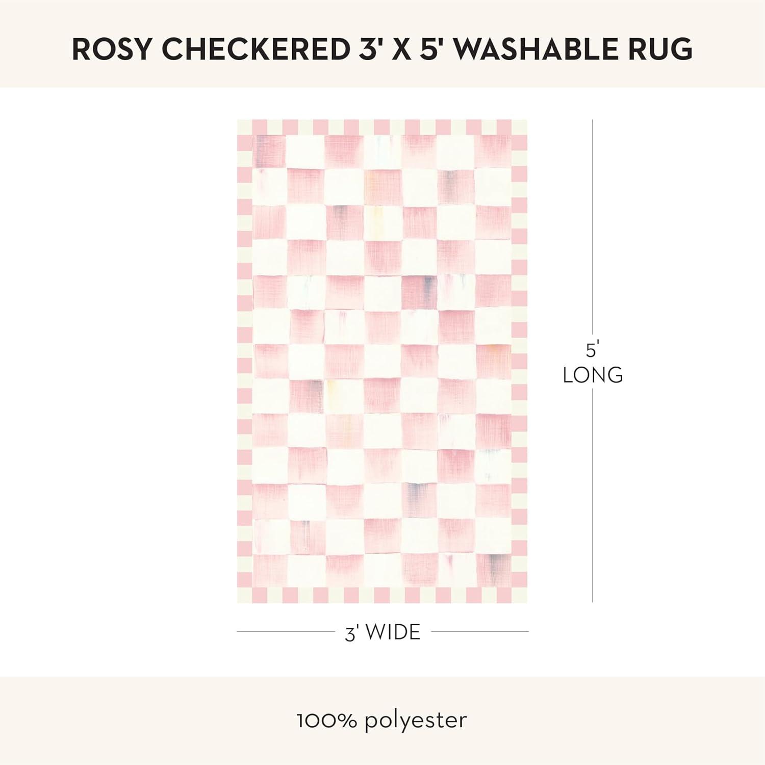 image:imageMACKENZIECHILDS Washable Rug Decorative Indoor Rug 26 x 8 Runner GrayandWhite Sterling CheckeredRosy Checkered