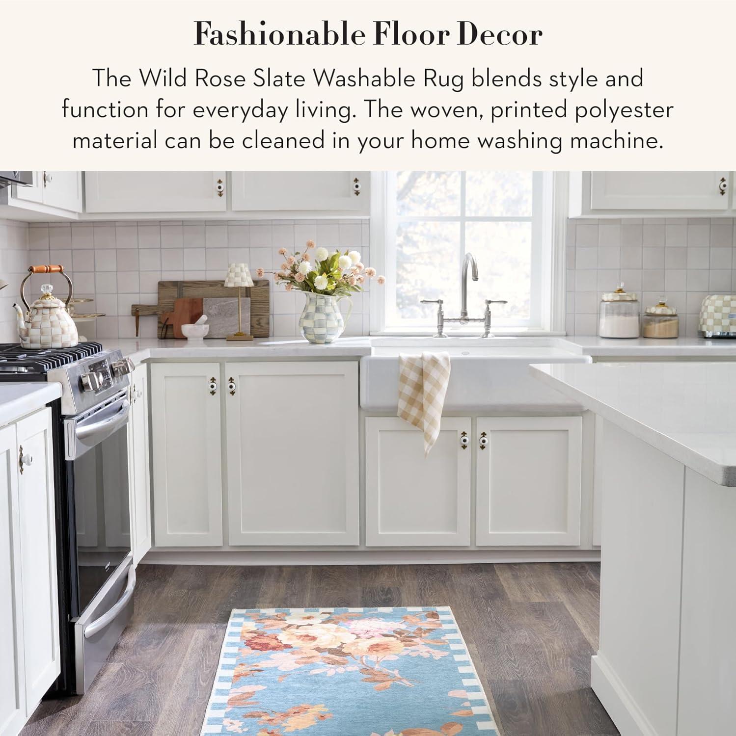 image:imageMACKENZIECHILDS Washable Rug Decorative Indoor Rug 26 x 8 Runner GrayandWhite Sterling CheckeredSlate Wild Rose