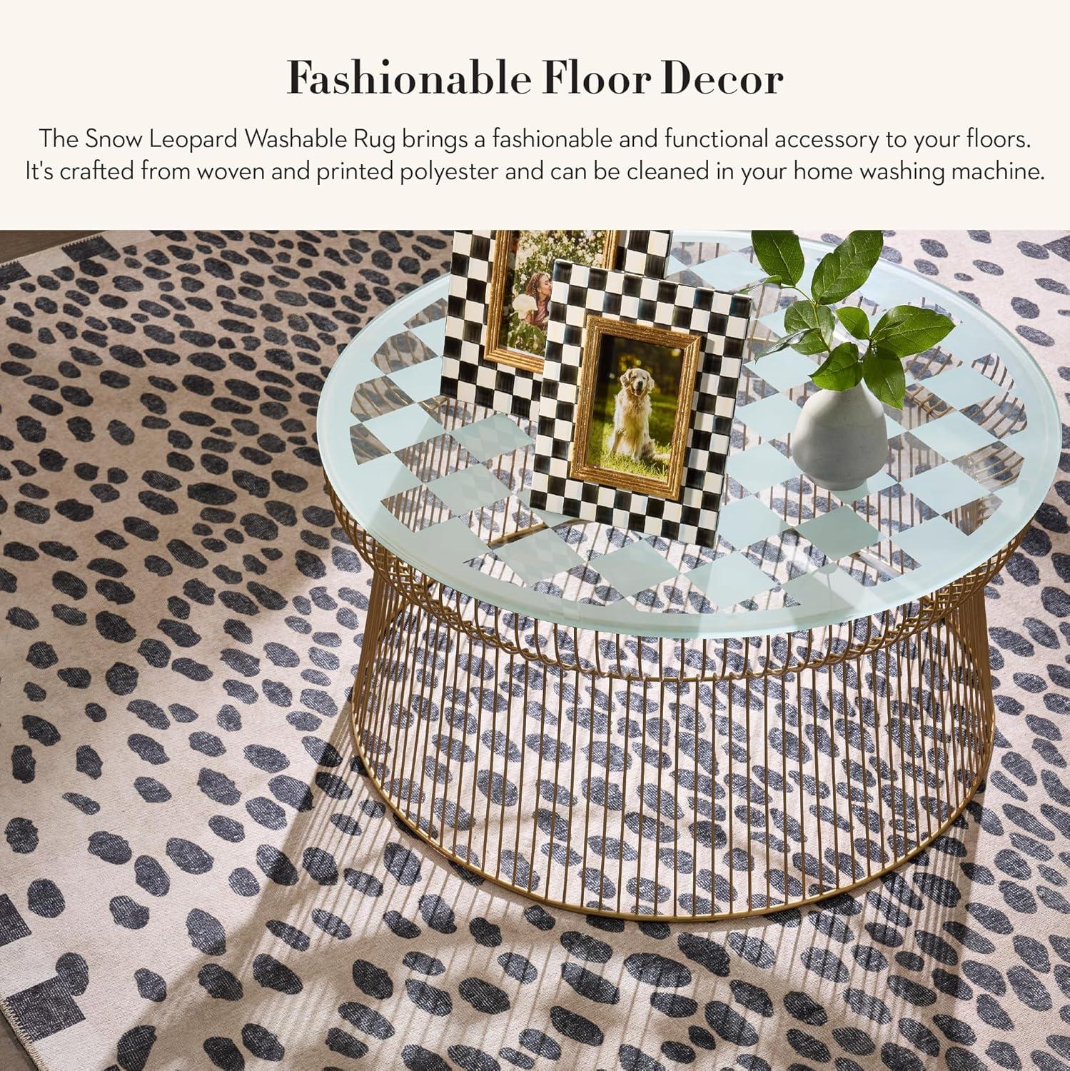 image:imageMACKENZIECHILDS Washable Rug Decorative Indoor Rug 26 x 8 Runner GrayandWhite Sterling CheckeredSnow Leopard