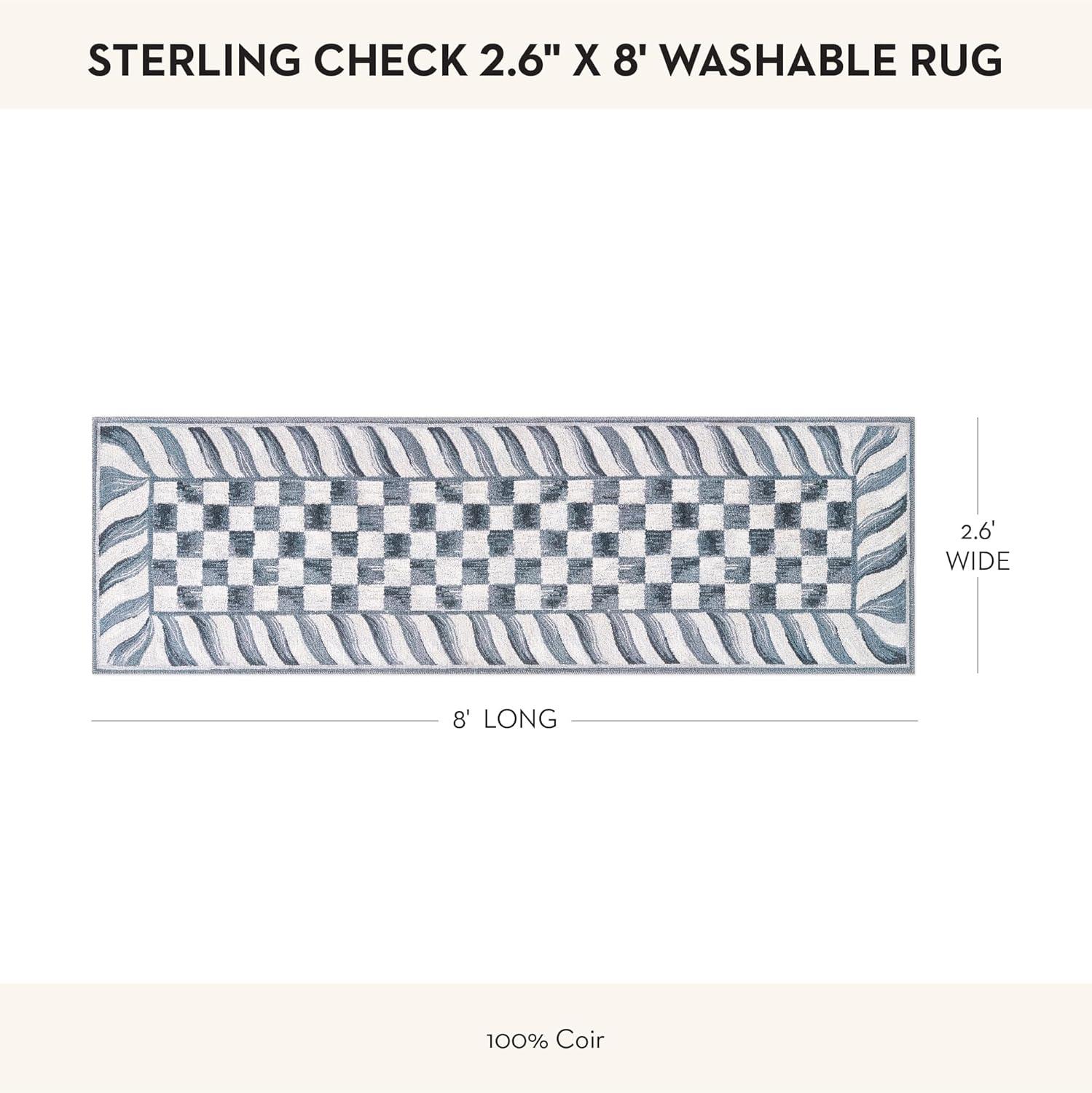 image:imageMACKENZIECHILDS Washable Rug Decorative Indoor Rug 26 x 8 Runner GrayandWhite Sterling CheckeredSterling Check