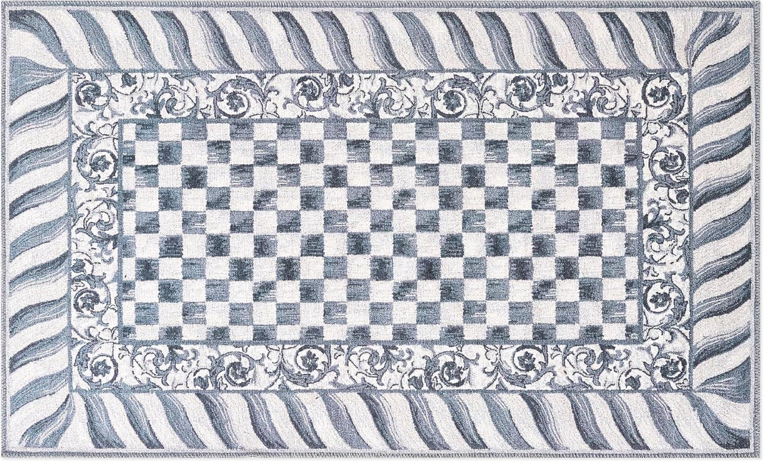 image:imageMACKENZIECHILDS Washable Rug Decorative Indoor Rug 26 x 8 Runner GrayandWhite Sterling CheckeredSterling Check