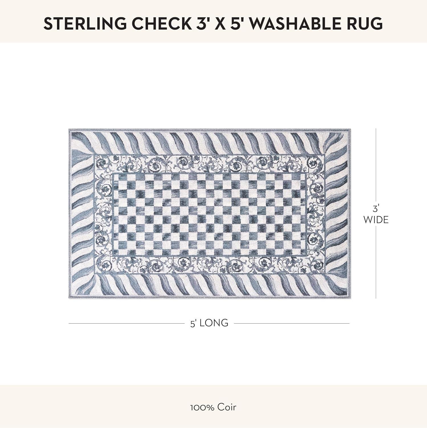 image:imageMACKENZIECHILDS Washable Rug Decorative Indoor Rug 26 x 8 Runner GrayandWhite Sterling CheckeredSterling Check