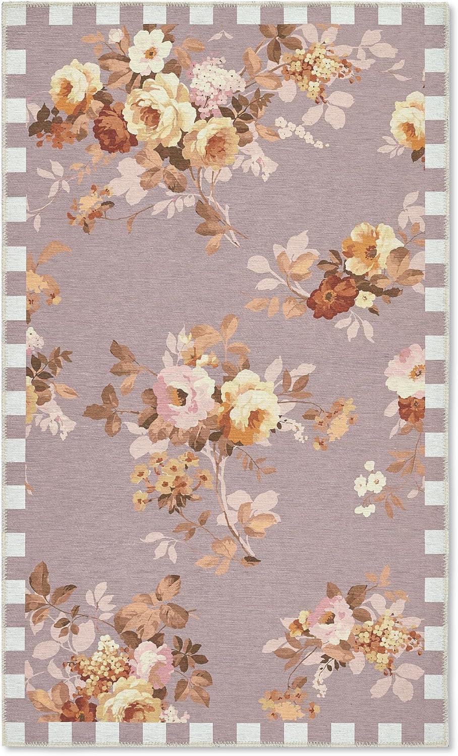 image:imageMACKENZIECHILDS Washable Rug Decorative Indoor Rug 26 x 8 Runner GrayandWhite Sterling CheckeredTaupe Wild Rose