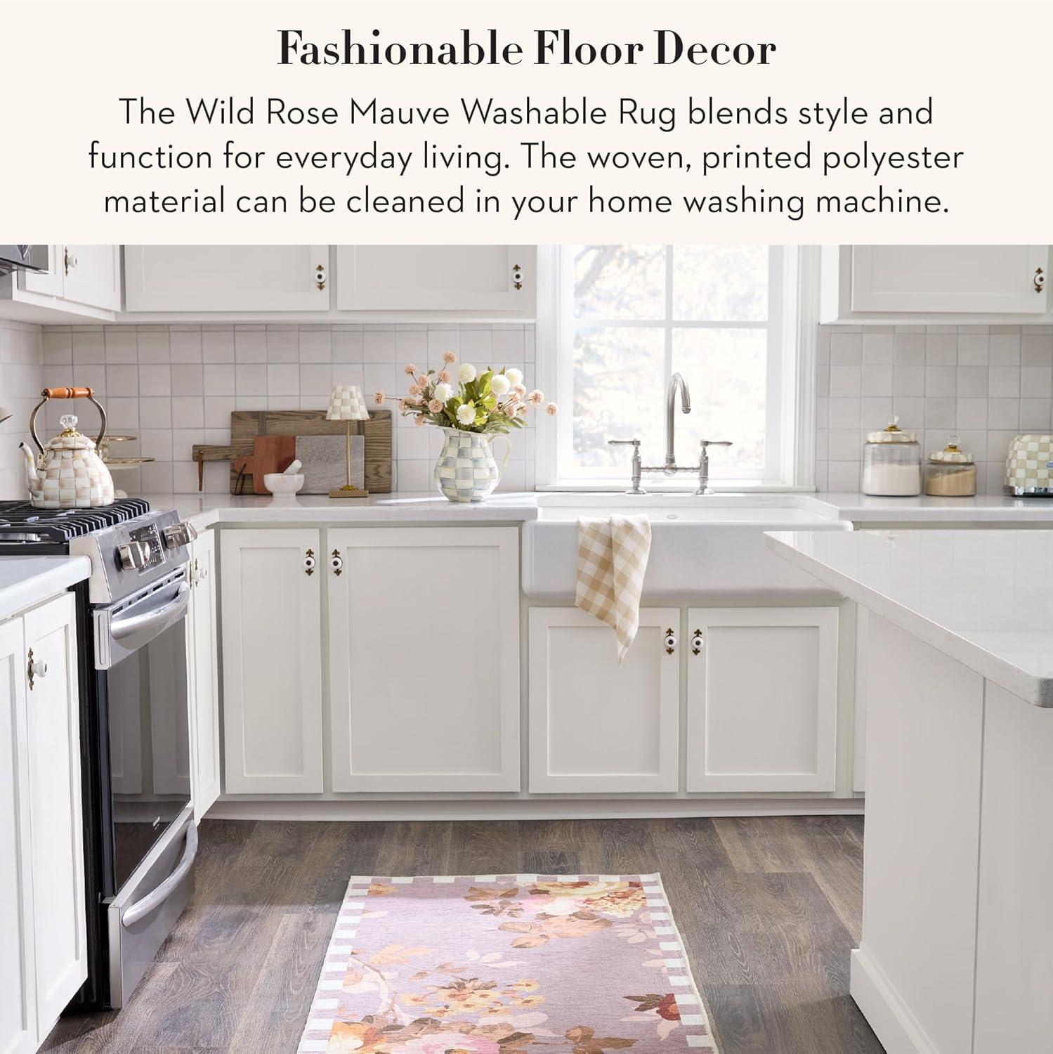 image:imageMACKENZIECHILDS Washable Rug Decorative Indoor Rug 26 x 8 Runner GrayandWhite Sterling CheckeredTaupe Wild Rose