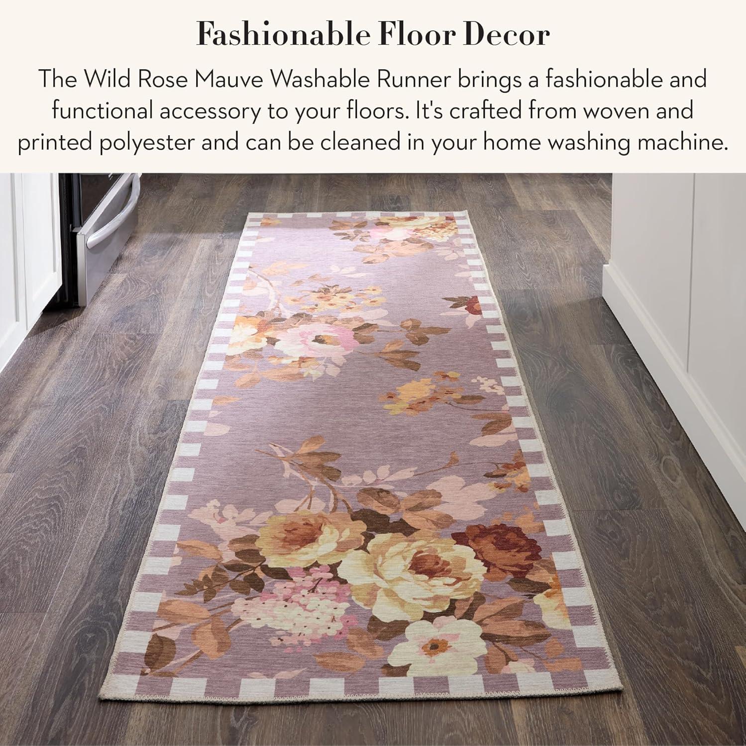 image:imageMACKENZIECHILDS Washable Rug Decorative Indoor Rug 26 x 8 Runner GrayandWhite Sterling CheckeredTaupe Wild Rose
