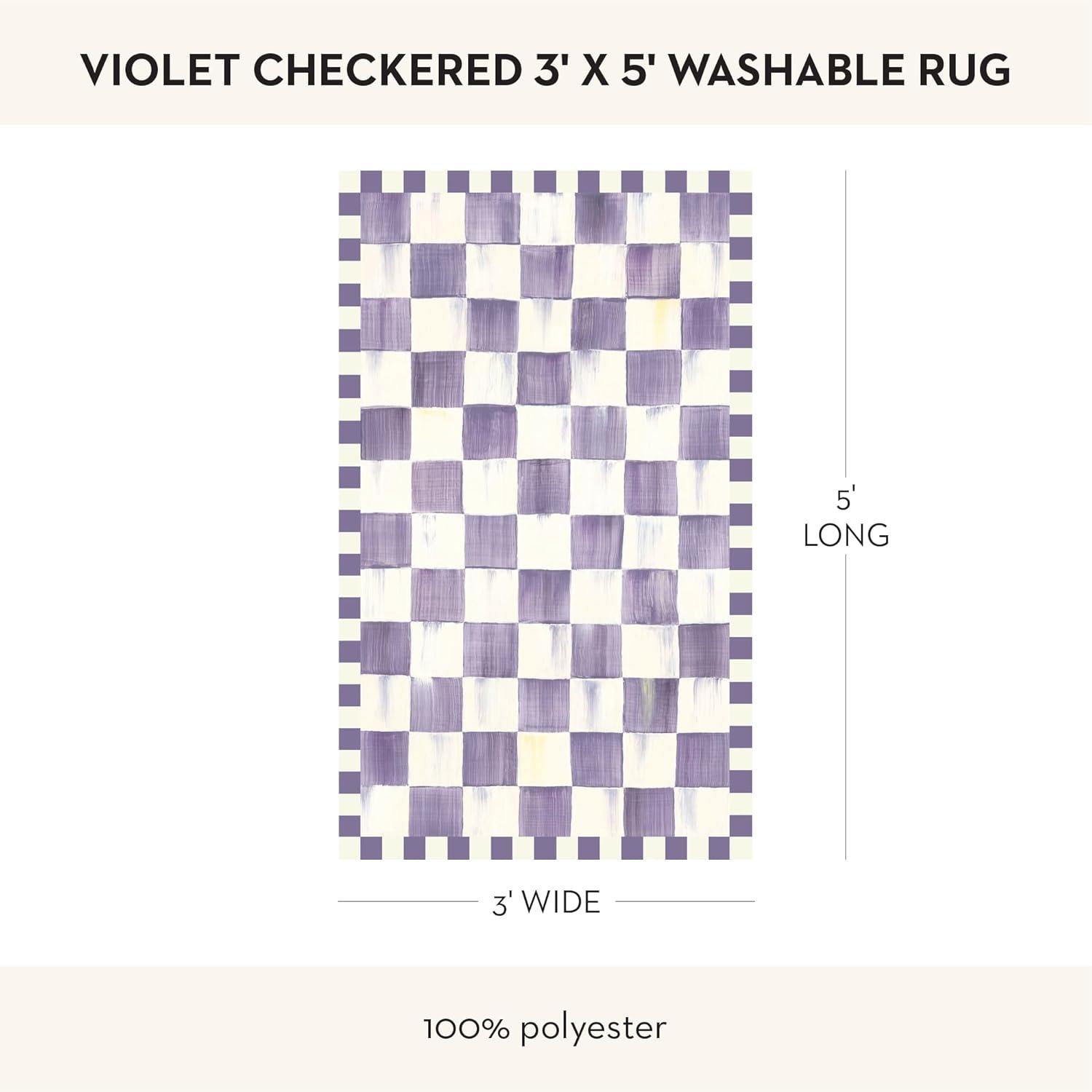 image:imageMACKENZIECHILDS Washable Rug Decorative Indoor Rug 26 x 8 Runner GrayandWhite Sterling CheckeredViolet Checkered