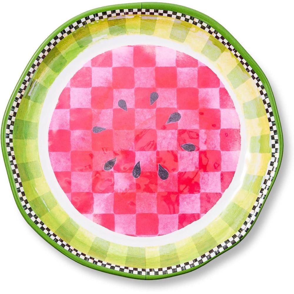 image:imageMACKENZIECHILDS Melamine Round Platter Decorative Serving Plate for Entertaining Large Green Marble CheckWatermelon