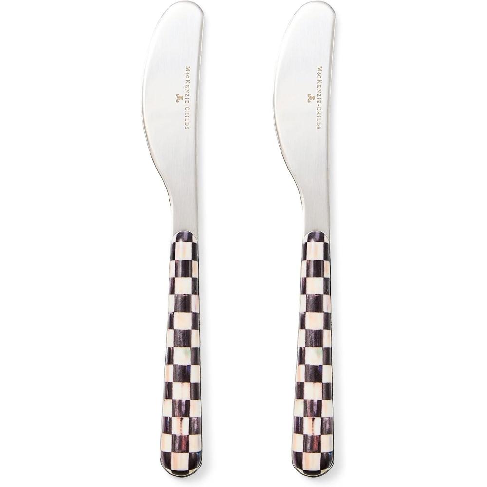 image:imageMACKENZIECHILDS Set of 2 Bistro Spreaders StainlessSteel Butter and Charcuterie Board Utensils GrayandWhite Sterling CheckCourtly Check