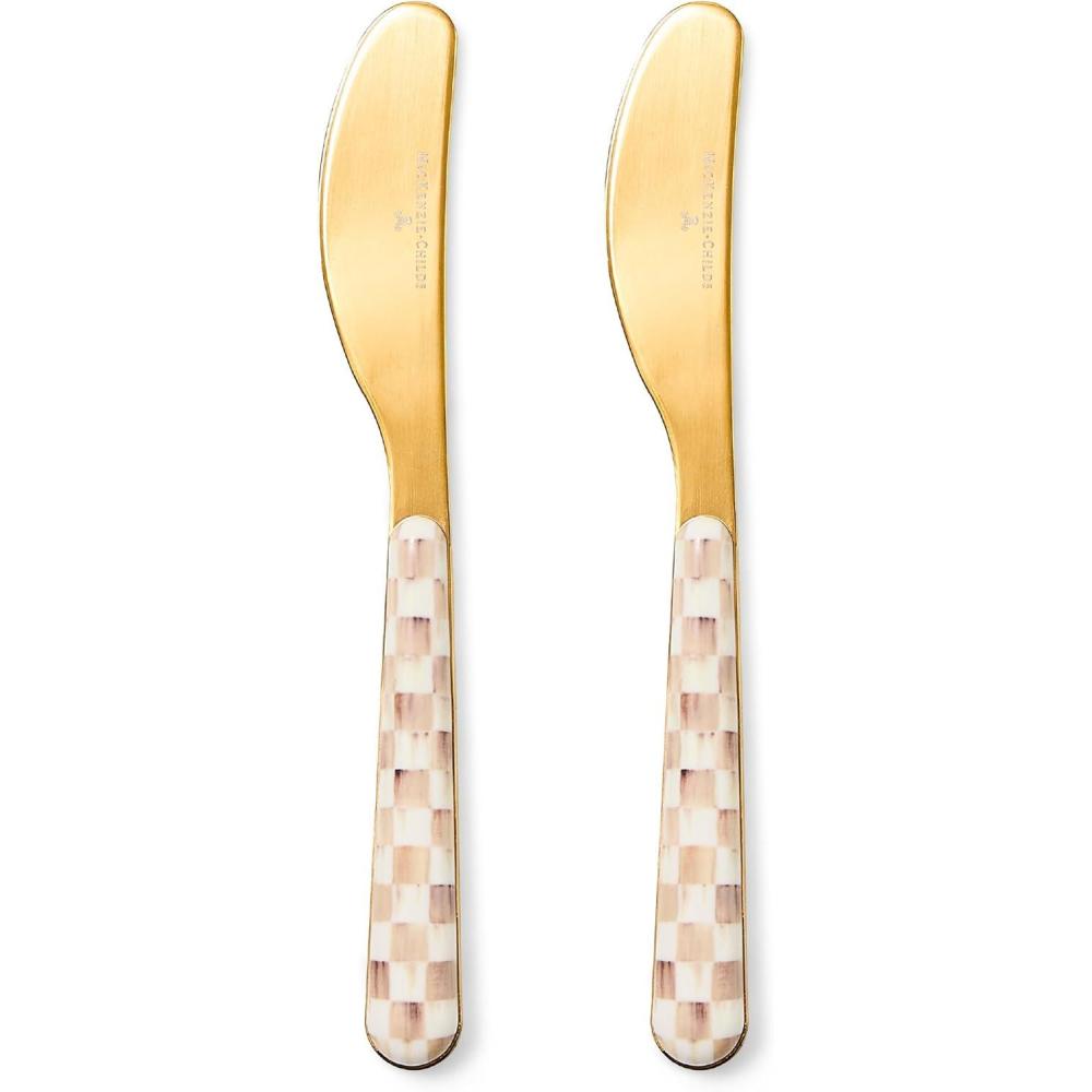 image:imageMACKENZIECHILDS Set of 2 Bistro Spreaders StainlessSteel Butter and Charcuterie Board Utensils GrayandWhite Sterling CheckMocha Check