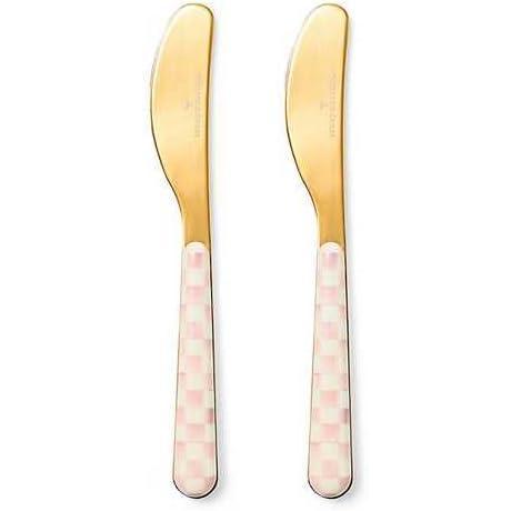 image:imageMACKENZIECHILDS Set of 2 Bistro Spreaders StainlessSteel Butter and Charcuterie Board Utensils GrayandWhite Sterling CheckRosy Check
