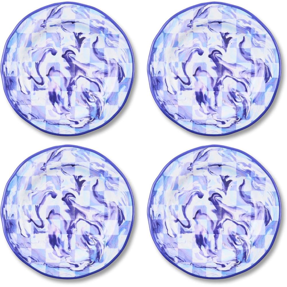 image:imageMACKENZIECHILDS Set of 4 Melamine Salad Plates Decorative DishwasherSafe Dinnerware Plates 9 Inches JamboreeBlue Marble Check
