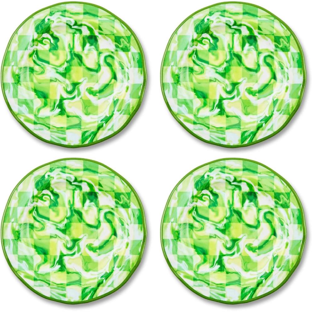image:imageMACKENZIECHILDS Set of 4 Melamine Salad Plates Decorative DishwasherSafe Dinnerware Plates 9 Inches JamboreeGreen Marble Check