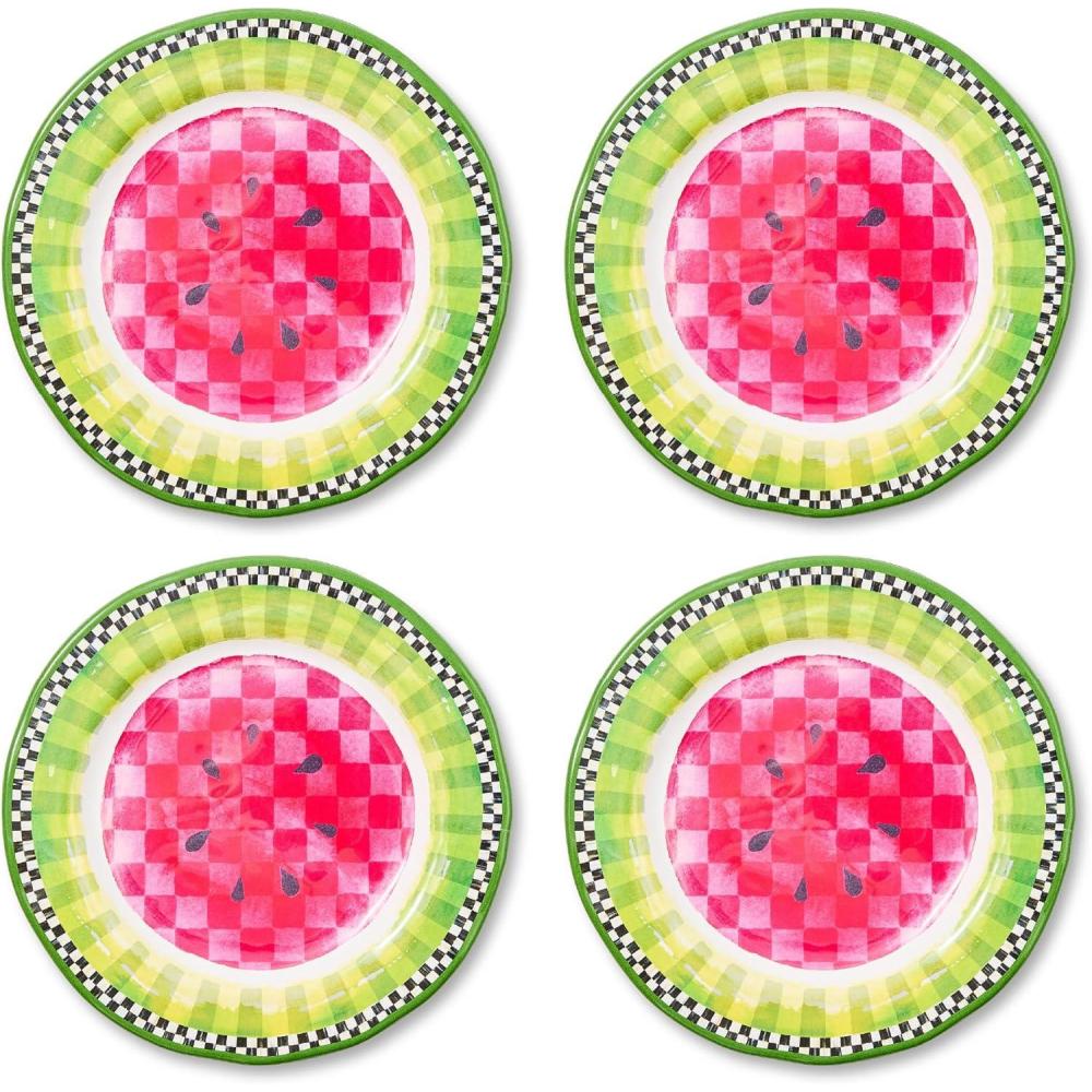 image:imageMACKENZIECHILDS Set of 4 Melamine Salad Plates Decorative DishwasherSafe Dinnerware Plates 9 Inches JamboreeWatermelon