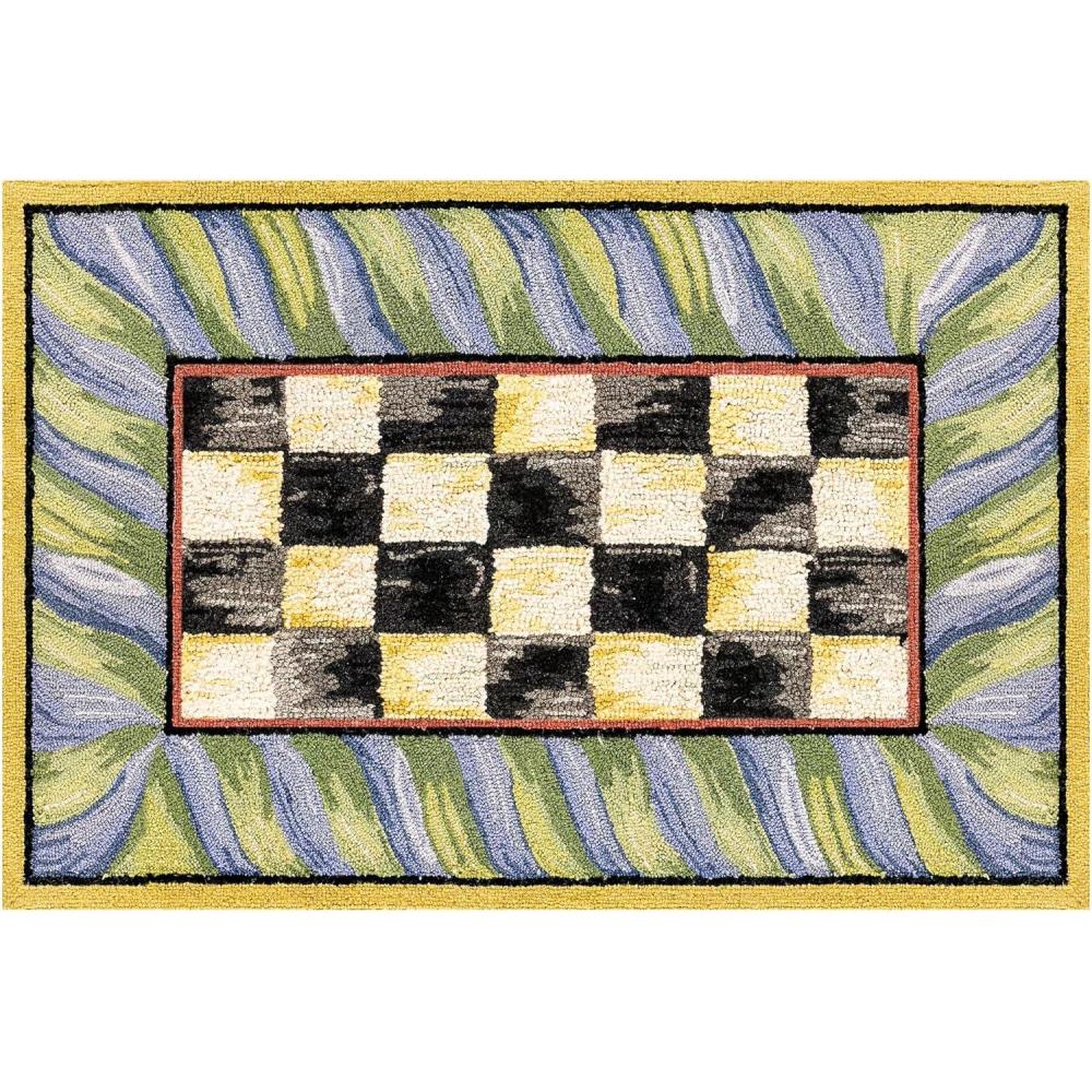 image:imageMACKENZIECHILDS Washable Rug Decorative Indoor Rug 26 x 8 Runner GrayandWhite Sterling CheckeredCourtly Check Purple Green