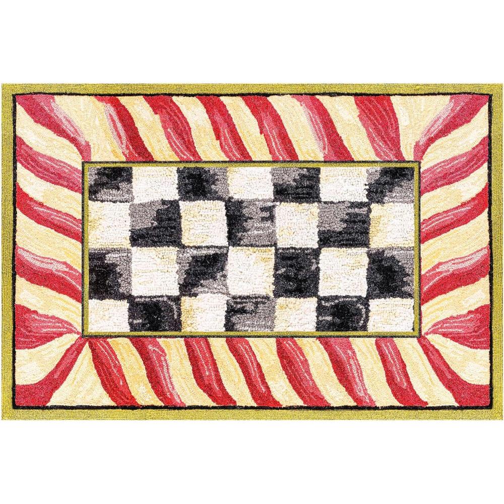 image:imageMACKENZIECHILDS Washable Rug Decorative Indoor Rug 26 x 8 Runner GrayandWhite Sterling CheckeredCourtly Check Red Gold