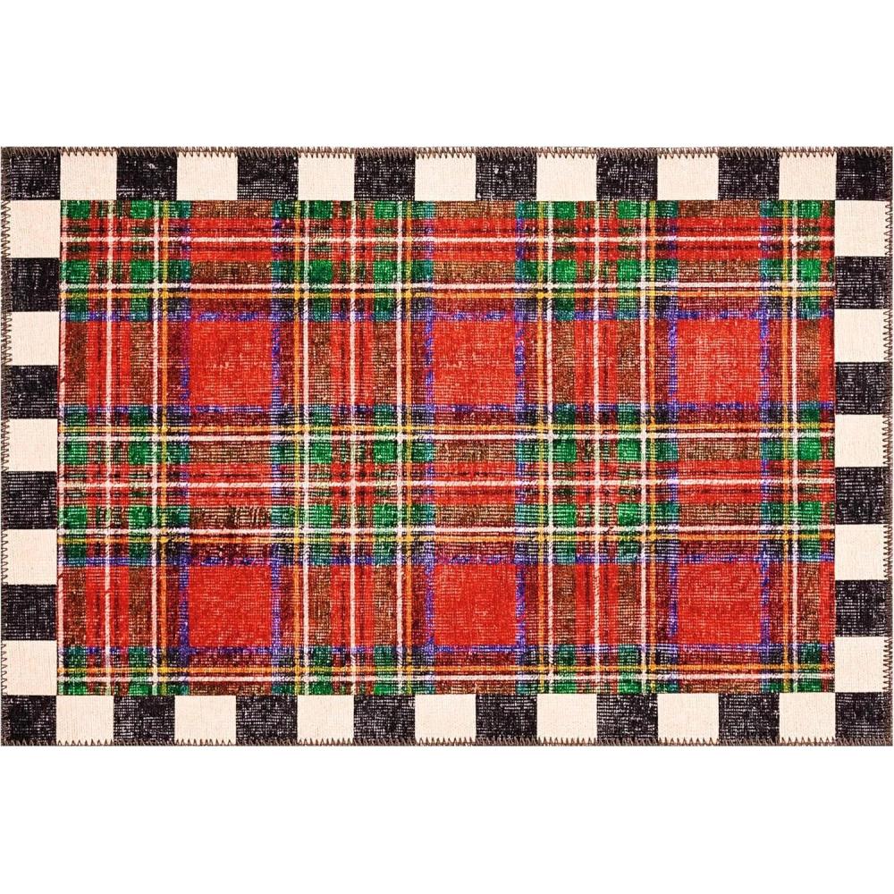 image:imageMACKENZIECHILDS Washable Rug Decorative Indoor Rug 26 x 8 Runner GrayandWhite Sterling CheckeredRoyal Stewart Tartan