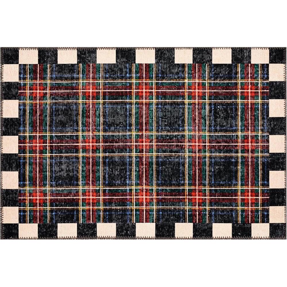 image:imageMACKENZIECHILDS Washable Rug Decorative Indoor Rug 26 x 8 Runner GrayandWhite Sterling CheckeredStewart Tartan