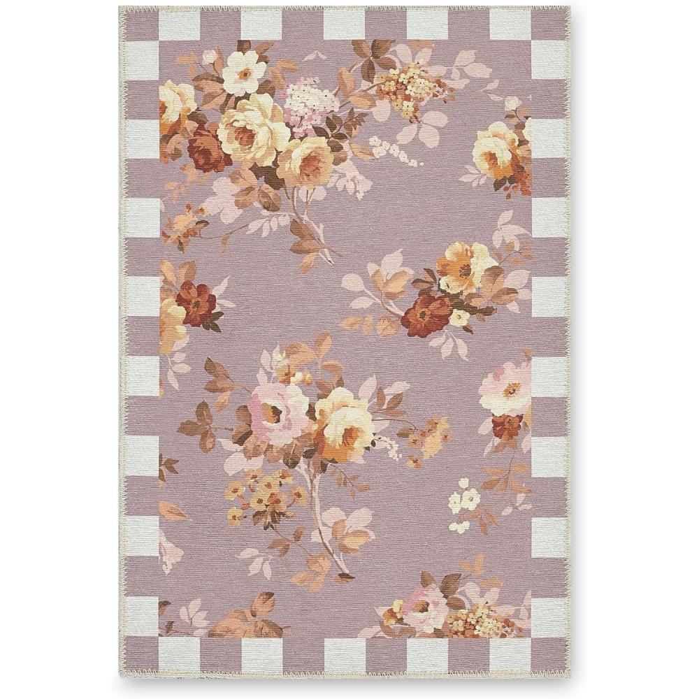 image:imageMACKENZIECHILDS Washable Rug Decorative Indoor Rug 26 x 8 Runner GrayandWhite Sterling CheckeredTaupe Wild Rose