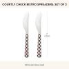 MACKENZIE-CHILDS Set of 2 Bistro Spreaders, Stainless-Steel Butter and Charcuterie Board Utensils, Gray-and-White Sterling Check(Courtly Check)