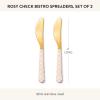MACKENZIE-CHILDS Set of 2 Bistro Spreaders, Stainless-Steel Butter and Charcuterie Board Utensils, Gray-and-White Sterling Check(Rosy Check)