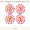 MACKENZIE-CHILDS Set of 4 Melamine Salad Plates, Decorative Dishwasher-Safe Dinnerware Plates, 9 Inches, Jamboree(Pink Marble Check)
