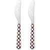 MACKENZIE-CHILDS Set of 2 Bistro Spreaders, Stainless-Steel Butter and Charcuterie Board Utensils, Gray-and-White Sterling Check(Courtly Check)