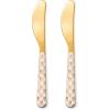 MACKENZIE-CHILDS Set of 2 Bistro Spreaders, Stainless-Steel Butter and Charcuterie Board Utensils, Gray-and-White Sterling Check(Mocha Check)