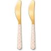 MACKENZIE-CHILDS Set of 2 Bistro Spreaders, Stainless-Steel Butter and Charcuterie Board Utensils, Gray-and-White Sterling Check(Rosy Check)