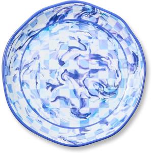 MACKENZIE-CHILDS Melamine Round Platter, Decorative Serving Plate for Entertaining, Large, Green Marble Check(Blue Marble Check)