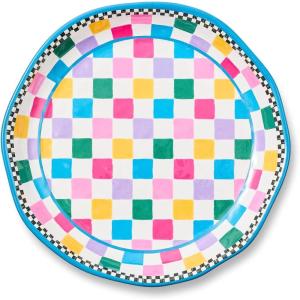 MACKENZIE-CHILDS Melamine Round Platter, Decorative Serving Plate for Entertaining, Large, Green Marble Check(Jamboree)