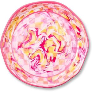 MACKENZIE-CHILDS Melamine Round Platter, Decorative Serving Plate for Entertaining, Large, Green Marble Check(Pink Marble Check)