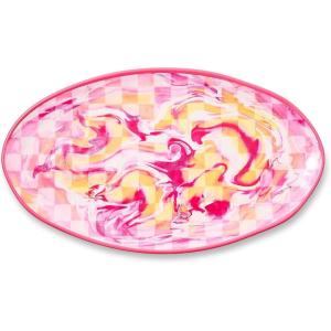 MACKENZIE-CHILDS Oval Melamine Platter, Decorative Serving Plate for Entertaining, Watermelon(Pink Marble Check)